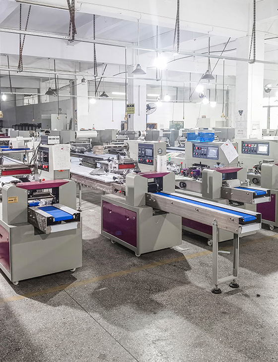 Downstream flow-wrapping equipment in the manufacturing workshop